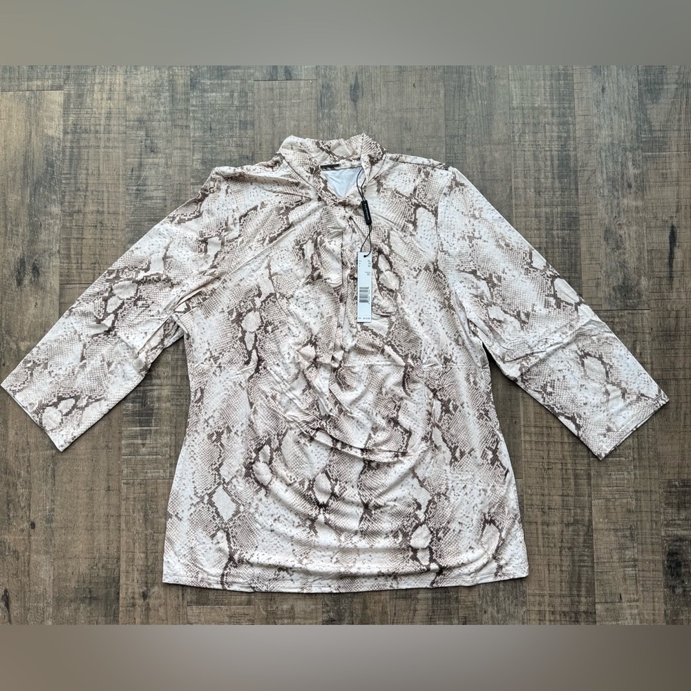 Elie Tahari Beige Snake Print Long Sleeve Top